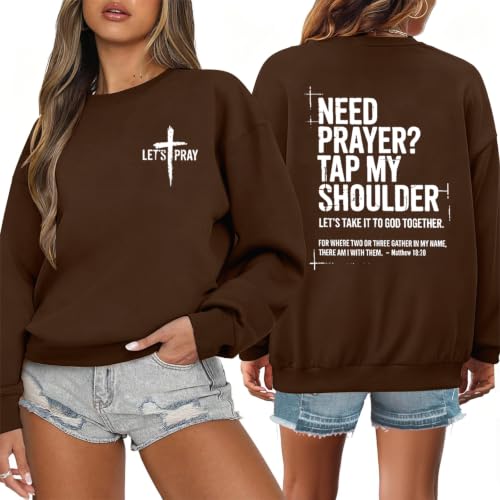 Christian Sweatshirts for Women Jesus Cross Casual Pullover - color: Brown, size: Small
