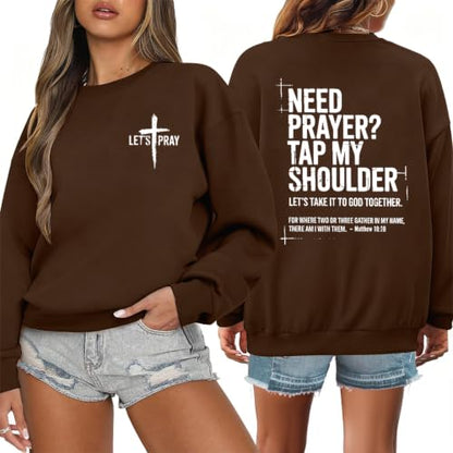 Christian Sweatshirts for Women Jesus Cross Casual Pullover - color: Brown, size: Large