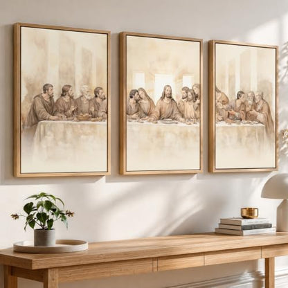 Framed Christian The Last Supper 3 Piece Wall Art for Dining Room, 16x24 In - color: Last Supper, size: 16"W x 24"H