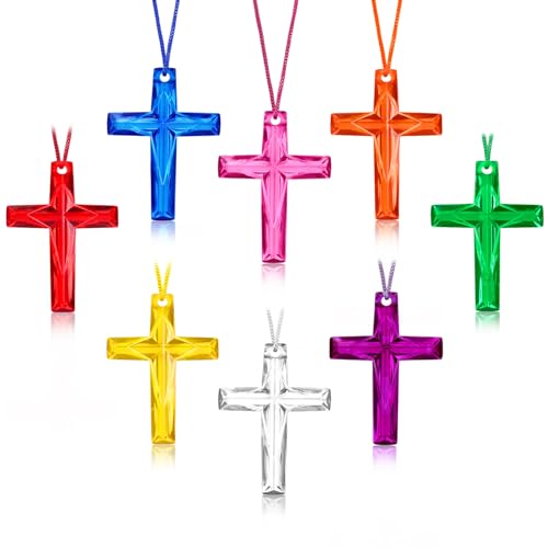 104 Pack Crystal Cross Necklaces Bulk, VBS Prizes, Christian Party Favors - color: 104-Multi