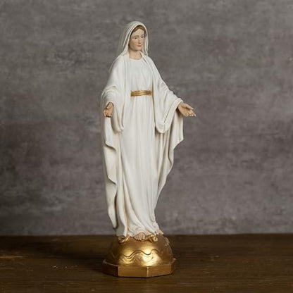 BC Catholic Our Lady of Grace Statue, 7" H Holy Mother Virgin Mary Figure, Religious Gfit of Home Decor, Handpainted Renaissance Sculpture Purity & Grace Collection from Buildclassic (Gold &White) - color: Our Lady of Grace