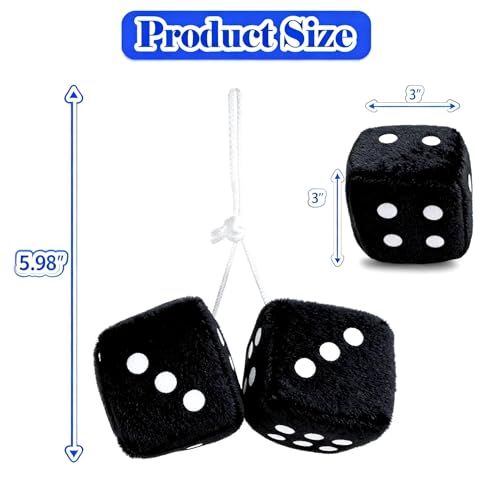 Fuzzy Dice for Car 2.75” White Plush Car Dice Classic Vintage Fuzzy Dice for Rear View Mirror Automotive Interior Accessories (Black) - color: Black