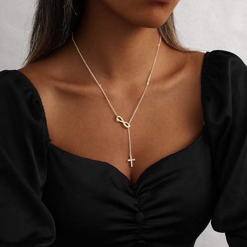 Cross Necklace for Women 14K Gold Silver Plated Small Cross Necklace Dainty Cross Pendant Choker Simple Trendy Cute Sideway Cross Charm Chain Necklaces for Women Trendy Christian Baptism Religious Faith Jewelry Gifts - size: Gold-151