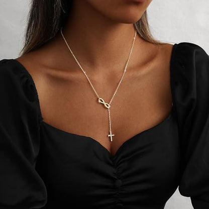 Cross Necklace for Women 14K Gold Silver Plated Small Cross Necklace Dainty Cross Pendant Choker Simple Trendy Cute Sideway Cross Charm Chain Necklaces for Women Trendy Christian Baptism Religious Faith Jewelry Gifts - size: Gold-151
