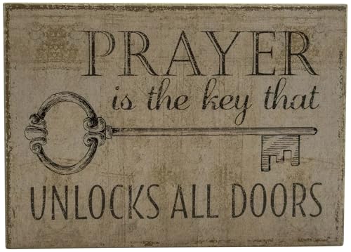 Prayer Unlocks All Doors - Rustic Faith Wooden Boxed Sign 5" X 7" - color: Prayer Unlocks Doors (Papryus)