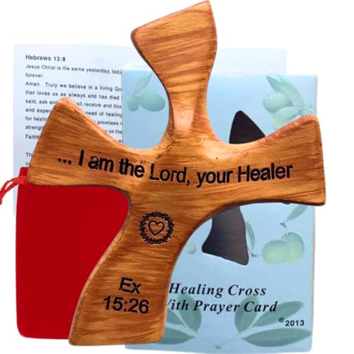 Holy Land Market Healing Cross, Handheld Palm Prayer Cross, Gift Box, Brown - color: Natural Wood