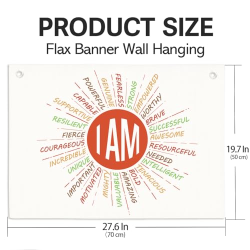 I AM Sign Wall Art Decor Hanging Banner, Inspirational Words Linen Flag Decor Banners 27.5 x 20 in - color: Multicolor 07