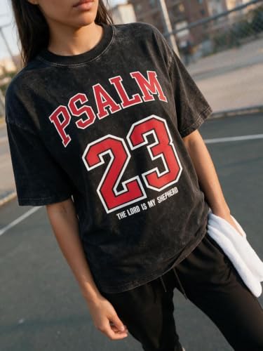 Graphic Tees Summer Women Men Cotton Novelty Oversized Crew Neck Psalm of Bible Christian - color: Black, size: Large