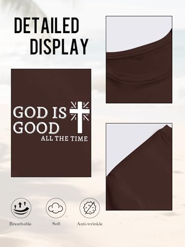 Mens Christian Shirts Shorts Sleeve Crewneck Jesus Cross Printed T Shirts Loose Graphic Tee - color: Brown, size: Medium