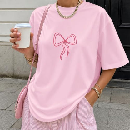 Christian Faith Bow Shirts for Women Cute Coquette Shirt Jesus Religious Tshirts Bible Verse Oversized Graphic Tee - color: Pink, size: XX-Large