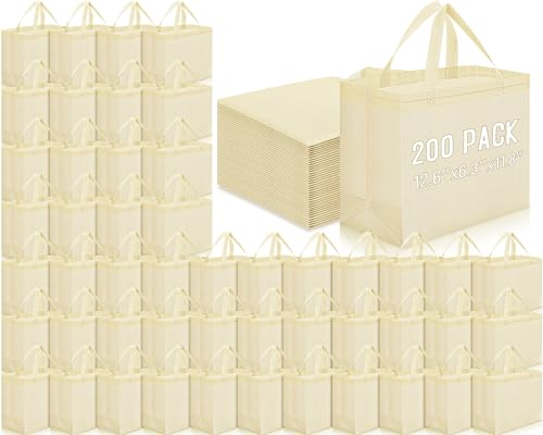 Windyun Reusable Grocery Bags Non Woven with Handles - color: Beige