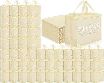 Windyun Reusable Grocery Bags Non Woven with Handles - color: Beige