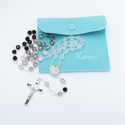 KOMI Crystal Rosary Beads with Jesus Crucifix, Catholic Necklace for Women First Communion Rosarios Wedding Rosary with Velvet Bag - style: 8MM-B