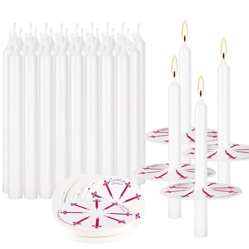 100 Pieces Church Candles- White Taper Candle Unscented with Drip Protectors-for Church Congregational Christmas Vigil-5 Inch Tall x 1/2 Inch Diameter - color: White, size: 100 pack