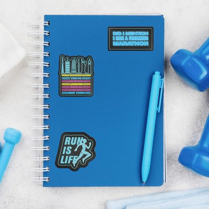Running Stickers 34 Pack Neon, Water Bottle and Laptop Decals, Marathon - style: Neon