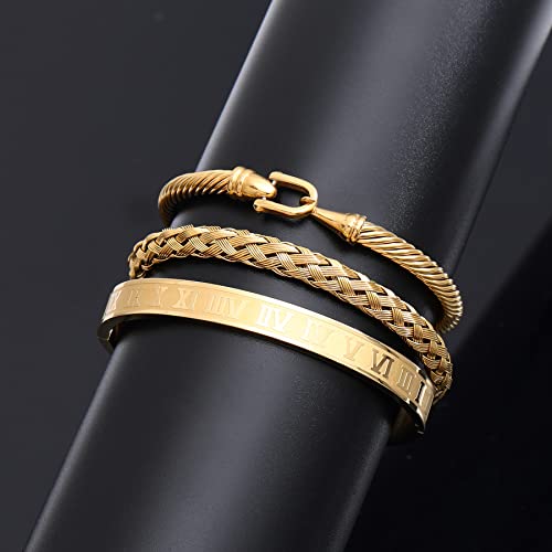 WFYOU Stainless Steel Bracelets for Men Gold Cuff Bracelet Birthday Gifts - color: Gold 6