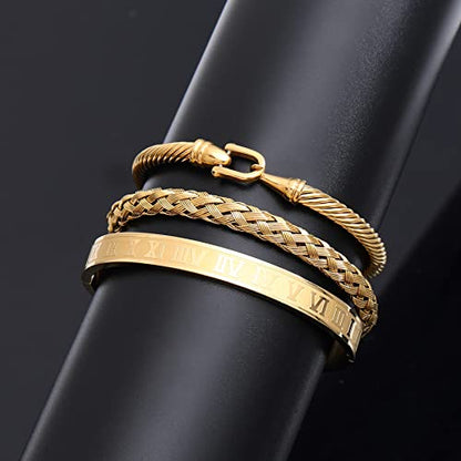 WFYOU Stainless Steel Bracelets for Men Gold Cuff Bracelet Birthday Gifts - color: Gold 6
