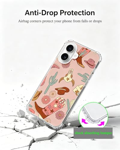 Boho Western Cowgirl Cactus Phone Case Compatible with iPhone 17, Hippie Cowboy Phone Cover for iPhone 17 - color: Cowgirl Boots