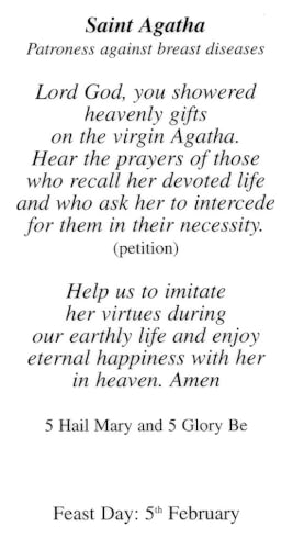 St. Agatha Prayer - Laminated holy card - Pack of 25