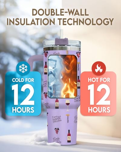 Funny Wine Tumbler 40oz Insulated Stainless Steel with Handle - color: Purple 01