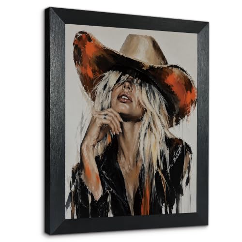 NKTVKC Western Cowgirl Portrait Canvas Wall Art – Solid Wood Frame, HD Waterproof Oil Painting Fabric – for Living Room, Bedroom, Bar Decor - color: Western Cowgirl Portrait, size: 11"L x 9"W