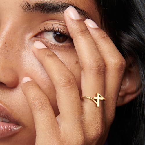 Cross Ring Women 14K Gold Plated Statement Stackable Engagement Christian - color: A-Silver