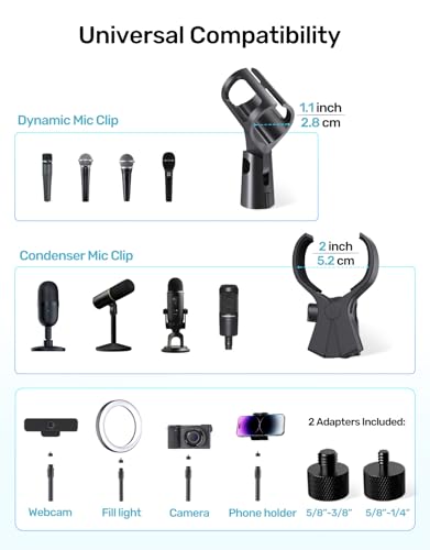 19-in Gooseneck Mic Stand with Desk Clamp, 3/8 & 1/4 Adapters, 360° Swivel - size: Upgraded Clamp