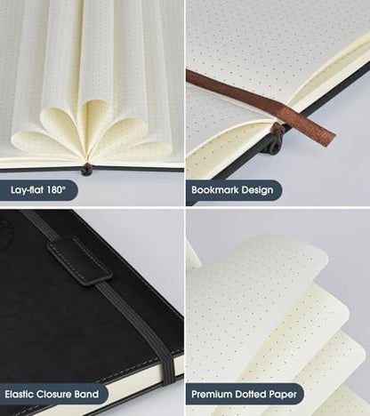 Biuwory Dotted Journal Notebook, 140 Dot Grid Pages, Medium 5.7"×8.3" - color: Black, size: Dotted-140 Pages (5.7"×8.3")