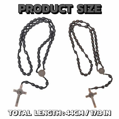 2 Pack Wooden Rosary Beads, Handmade Prayer Beads for Women and Men with Jerusalem Holy Soil Medal & Metal Cross, Unisex Catholic Rosary Jewelry Gift (Black + Brown)
