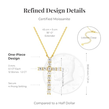 LOVE&LOVE Moissanite Cross Necklace for Women, 1.2 CT, 925 Sterling Silver - color: Gold Classic
