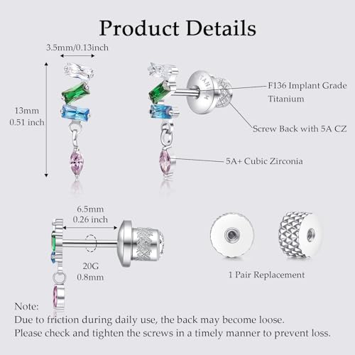 Limerencia Titanium Flat Back Screw Back Stud Earrings for Women Men - color: Silver 3