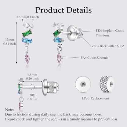Limerencia Titanium Flat Back Screw Back Stud Earrings for Women Men - color: Silver 3