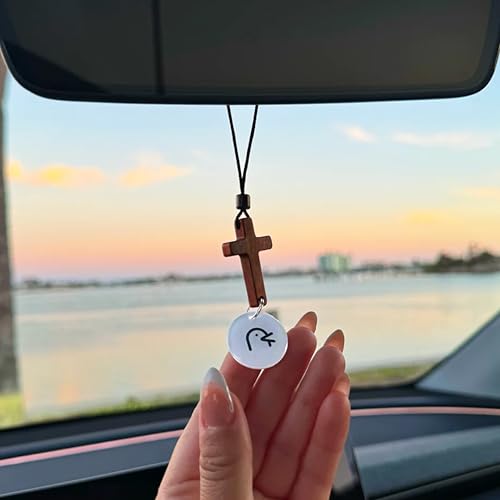 Daily Bible Verse Rearview Mirror Cross Ornament – Daily Scripture Car Charm Hanging Cross for Car with “I Am with You Always” Medallion (Black) - color: Black