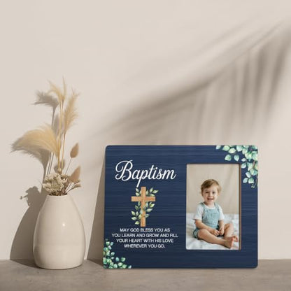 Baptism Picture Frame, Blue Floral Religious Photo Frame, Christian Gift for Baptism, Christening, 4x6 Photo - color: Blue 2