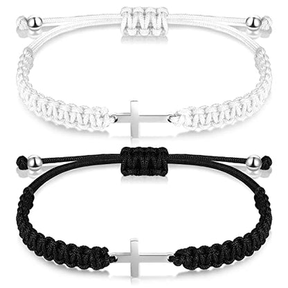 Sureio 2 Pcs Christian Cross Matching Bracelets for Women Men - color: White/ Black