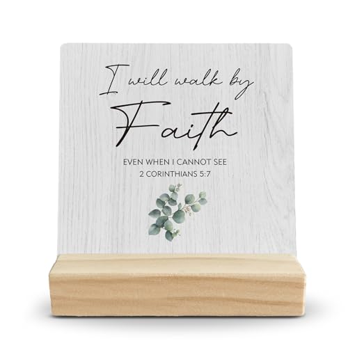 Christian Faith Desk Decor, Christian Bible Verse Wood Desk Sign, Inspirational Scripture Faith Table Decor, I Will Walk by Wooden Plaque with Stand for Home Office Shelf - color: color-5