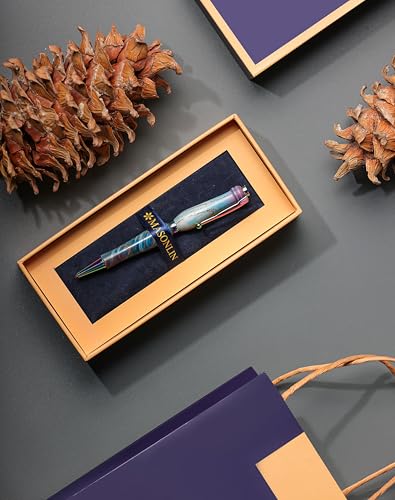 Hand Crafted Masonlin Series Ballpoint Luxury Pen, Blue White Ash With Colorful Titanium Fine Writing Instrument, Elegant Writing Pen With Gift Box, Appreciation Gifts for Men Women - color: Blue