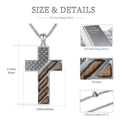American Flag/Eagle/Star Necklace for Women 925 Sterling Silver Silver/Gold/Black American Flag Pendant 4th of July Jewelry for Wife Sister Girlfriend - color: White-1