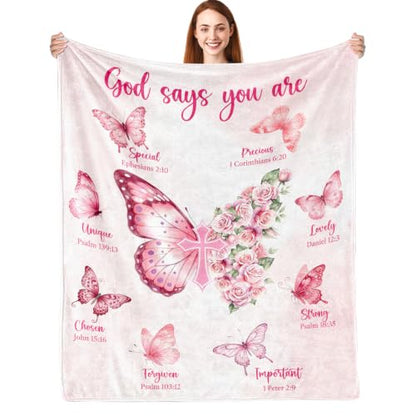 Christian Gifts for Women Faith God Says I Am Butterfly Blanket 50"x60" - color: God Says - Butterfly 02, size: 50"x60"
