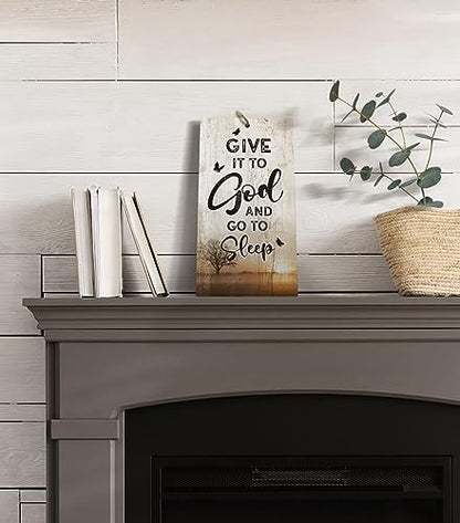 YZEXEZY Bedroom Decor-Give It to God and Go to Sleep Sign12"x6"Rustic Room Ruler Sign Christian Bible Verses Wall Art Gifts - style: Give It to God and Go to Sleep