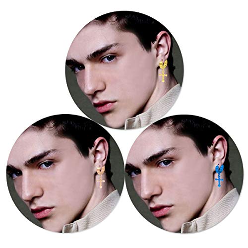 Men Women Stainless Steel Cross Earrings Set Dangle Hinged Earrings of Dangle Hinged Earrings Cross hoop Earrings - color: 5 Pairs Cross Earrings (Black+Silver+Gold+Rose god+blue) Korean style