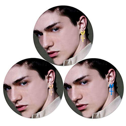 Men Women Stainless Steel Cross Earrings Set Dangle Hinged Earrings of Dangle Hinged Earrings Cross hoop Earrings - color: 5 Pairs Cross Earrings (Black+Silver+Gold+Rose god+blue) Korean style
