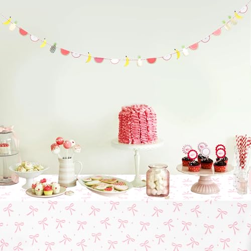 3Pcs Coquette Pink Bow Tablecloth, Disposable Bow Party Plastic Table Cover - color: Bow