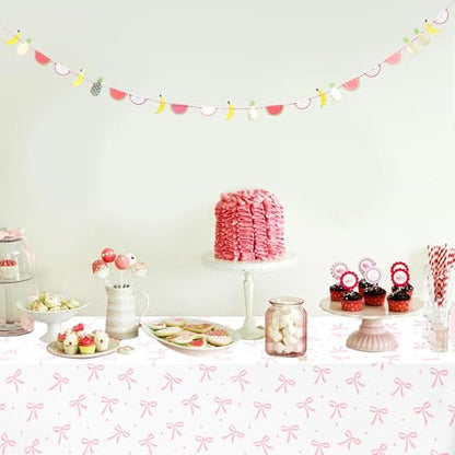 3Pcs Coquette Pink Bow Tablecloth, Disposable Bow Party Plastic Table Cover - color: Bow