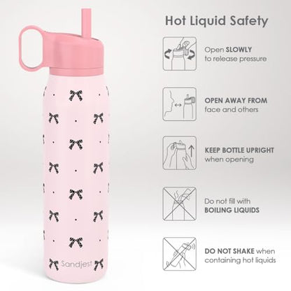 Bow Stainless Steel Water Bottle with Twist Lid 20oz, Travel Insulated Water Bottles for Sports & Gym, Gift for Women Girls Friends Birthday Christmas - color: Bow 3