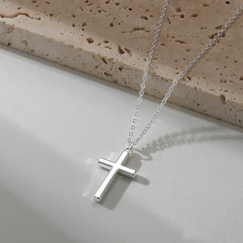 S925 Sterling Silver Cross Necklace for Women - Dainty Cable Chain Cross Pendant Necklaces for Women Trendy Jewelry Christian Baptism Religious Faith Jewelry Gifts 16-22 Inches