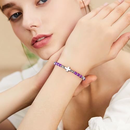 VIBILIA Cross Beaded Bracelets for Women, Birthday Gifts - color: E 3. Cross - Purple