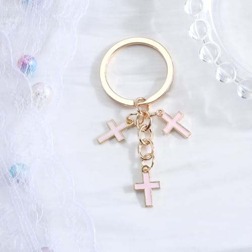 Christian Cross Keychain Inspirational Keychains with Cross Pendant Bible Verse Keycharm Motivational Gift for Women - color: Pink