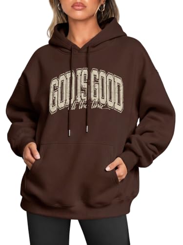LUKYCILD God is Good Hoodie Christian Sweatshirt for Women Jesus Shirt - color: #01 Brown, size: Medium