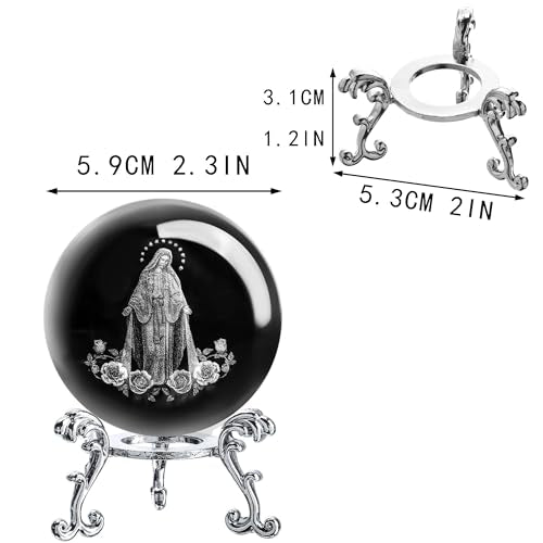 Virgin Mary Crystal Ball 2.3in 3D Laser Engraved Religious Gift Statue - style: Virgin Mary-1